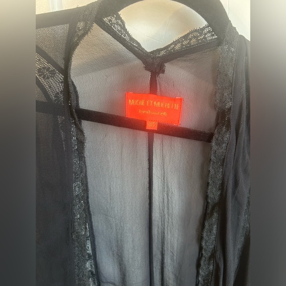 Free People x Muche Et Muchette Black Sheer Lace Fringe Kimono - Picture 5 of 10